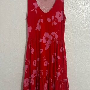 Patchington Floral Red Sleeveless Midi Casual Dress Sz XS Stretch Pockets  #476